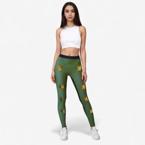 ULTRACOR Knockout Star Print Compression Leggings | Green | Size M | Sporty Chic